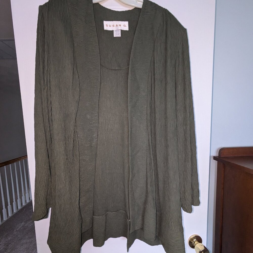 Susan Graver crinkle long cardigan